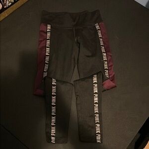 Black and Burgundy Leggings with Pink Logo